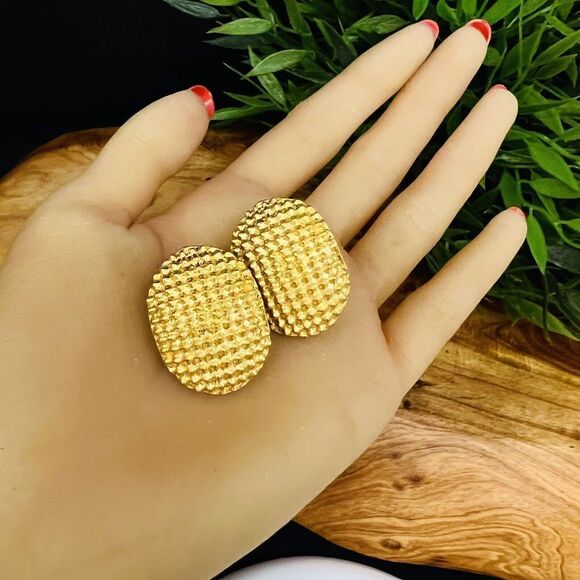 Vintage Large Brutalist Modernist Micro Thorns Earrings Clip On Gold Spiky 1115 - Picture 3 of 9